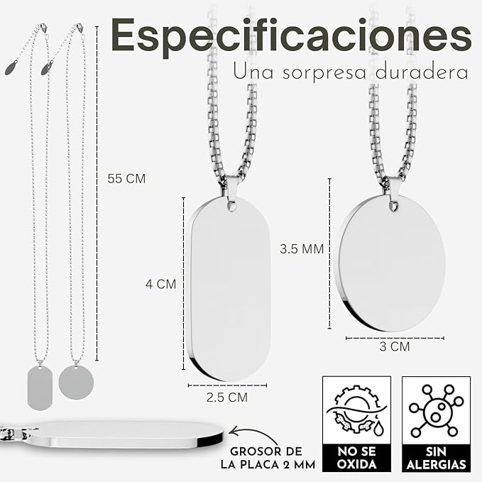 Collar con foto personalizado para hombre: colgante tipo placa militar grabado a medida.