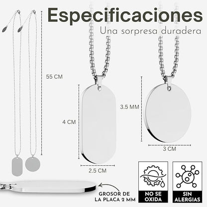 Collar con foto personalizado para hombre: colgante tipo placa militar grabado a medida.