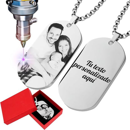Collar con foto personalizado para hombre: colgante tipo placa militar grabado a medida.