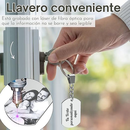 Llavero personalizado con foto: regalo de acero inoxidable personalizado con grabado láser.