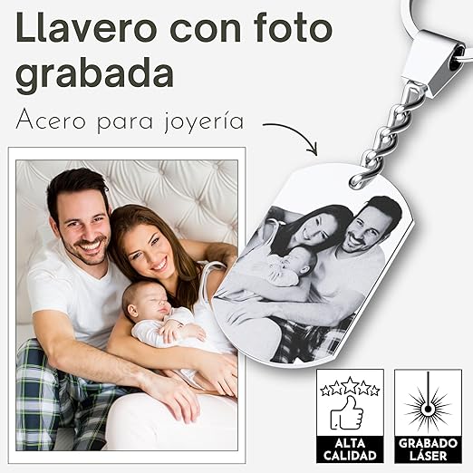 Llavero personalizado con foto: regalo de acero inoxidable personalizado con grabado láser.