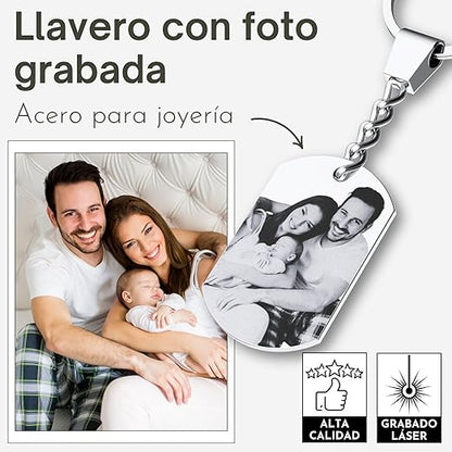 Llavero personalizado con foto: regalo de acero inoxidable personalizado con grabado láser.