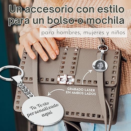 Llavero personalizado con foto: regalo de acero inoxidable personalizado con grabado láser.