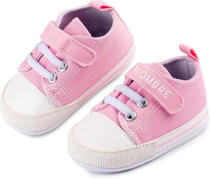 Zapatillas personalizadas para bebé (0-6 meses) – Zapatos de lona rosa con nombre, talla 18 EU