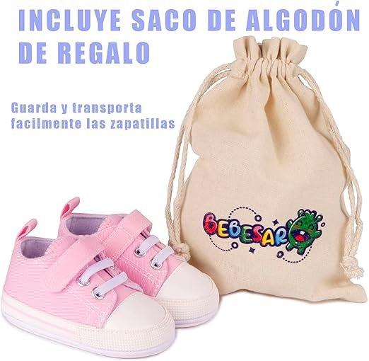 Zapatillas personalizadas para bebé (0-6 meses) – Zapatos de lona rosa con nombre, talla 18 EU