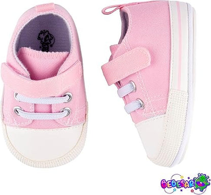 Zapatillas personalizadas para bebé (0-6 meses) – Zapatos de lona rosa con nombre, talla 18 EU